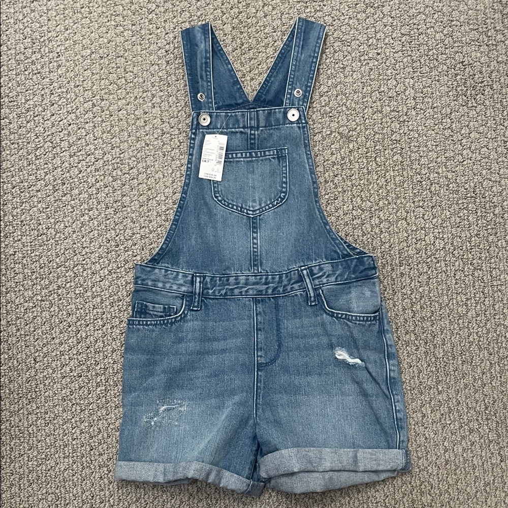 🆕 NWT The Children's Place Blue Denim short Overalls  - 6X/7